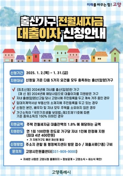 출산가구 전월세자금 대출이자 신청 안내문