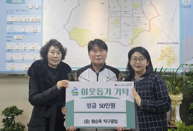 황승록 탁구클럽, 광주시 광남2동에 2년 연속 이웃돕기 성금 기탁