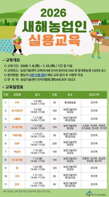 세종시, 새해 영농 대비는 세종농기센터에서!