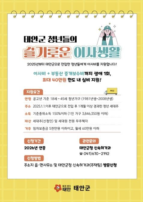 청년 이사비 지원사업 홍보물.